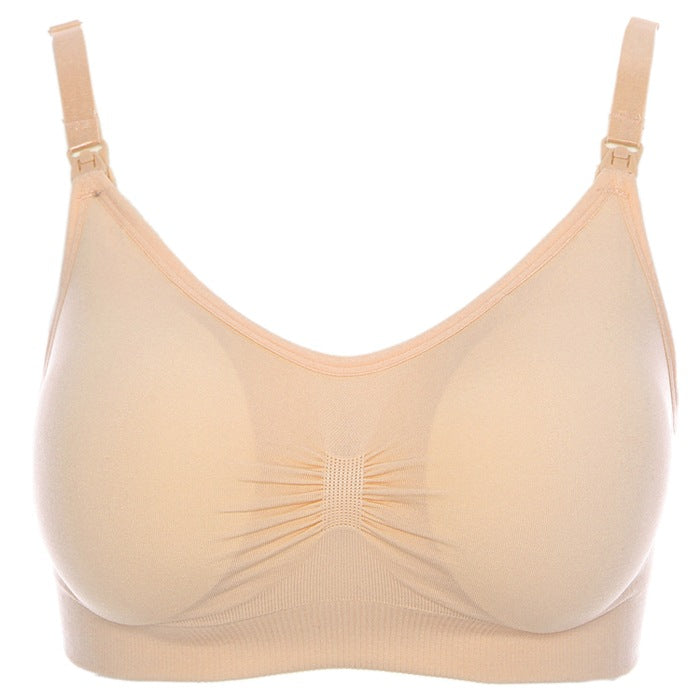 Breast pad type nursing bra with top button, no steel ring, seamless postpartum nursing bra, underwear with breast pad