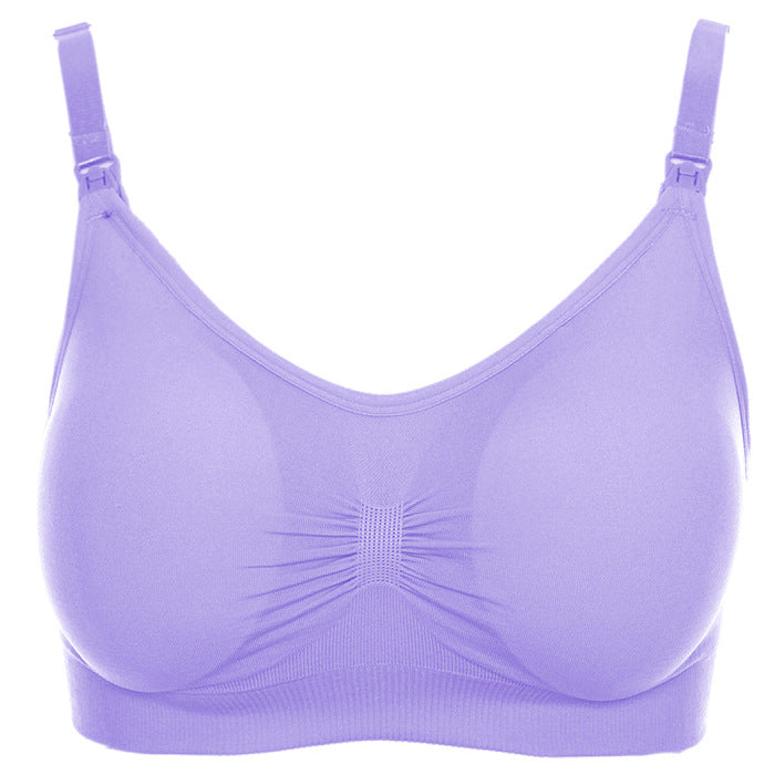 Breast pad type nursing bra with top button, no steel ring, seamless postpartum nursing bra, underwear with breast pad