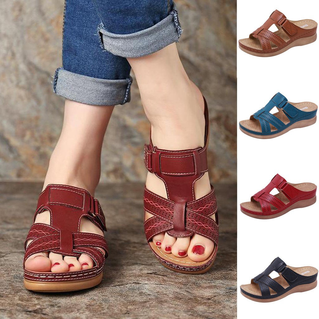 Large size casual sandals female 2019 new European and American solid color thick bottom cross drag women's shoes sandals wish Amazon