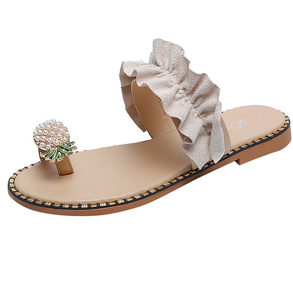Cross-border foreign trade 2019 explosion models slippers rhinestone beaded female sandals toe slippers lace thong sandals women's shoes