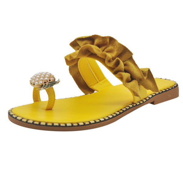 Cross-border foreign trade 2019 explosion models slippers rhinestone beaded female sandals toe slippers lace thong sandals women's shoes
