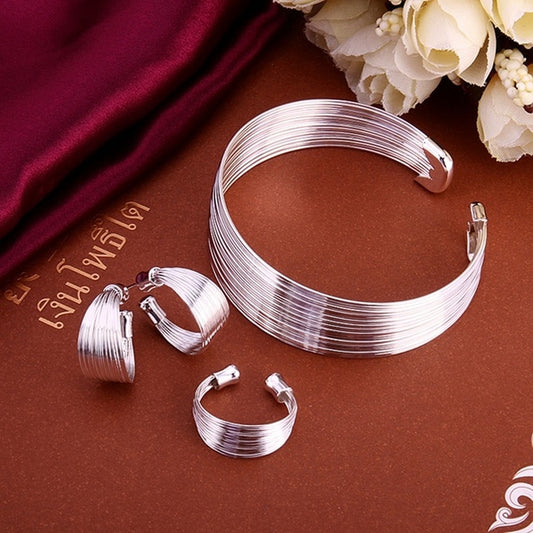 925 sterling silver high-quality bangle bracelet earrings ring fashion jewelry Sets