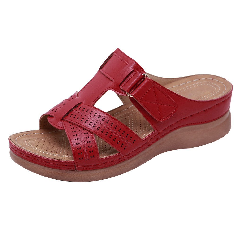 Large size casual sandals female 2019 new European and American solid color thick bottom cross drag women's shoes sandals wish Amazon