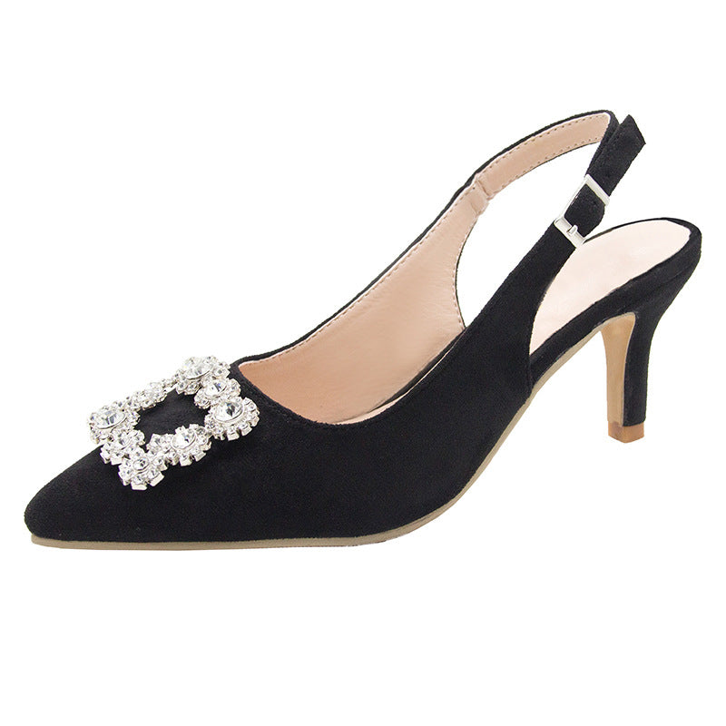 Korean version of mid-heel Baotou sandals female backspace shallow mouth high heels stiletto pointed toe 2021 summer new fashion generation