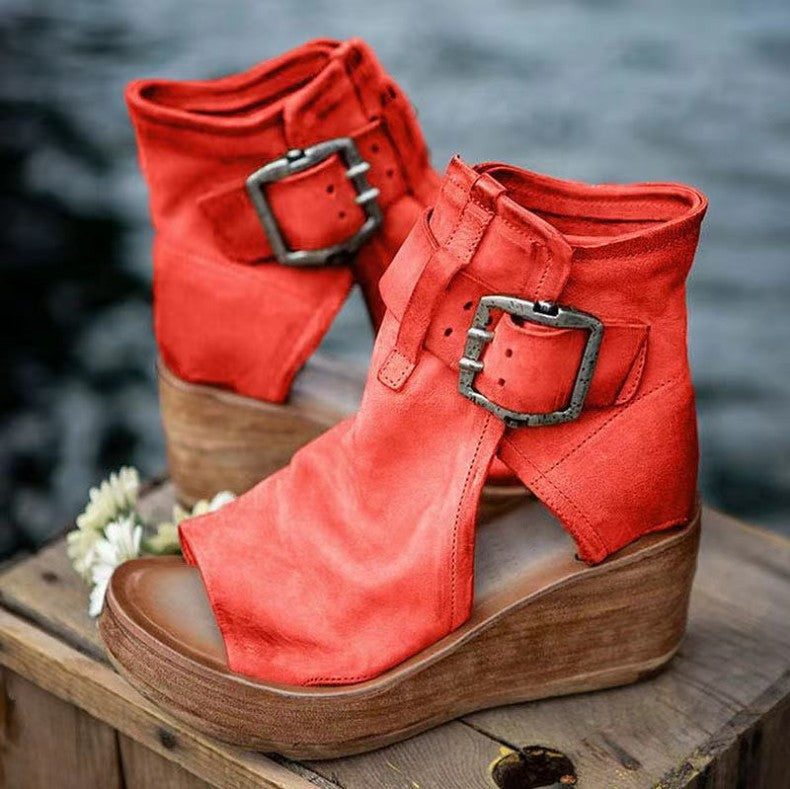 Roman shoes women's summer high-heeled fashion women's shoes 2021 new high-top wedge sandals thick-soled fish mouth sandals large size