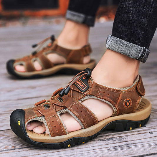 Sandals men's trendy outdoor sports leather toe cap casual shoes large size 2021 new summer breathable men's beach shoes