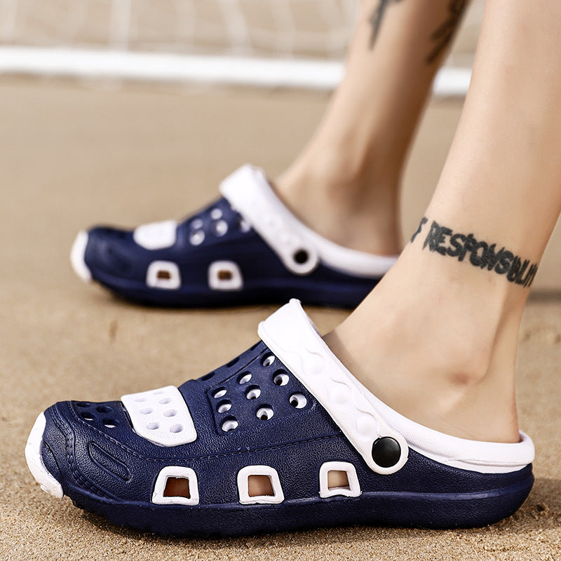 2021 spring and summer new Korean style hole shoes men's outer sandals men's soft sole outdoor couple beach shoes
