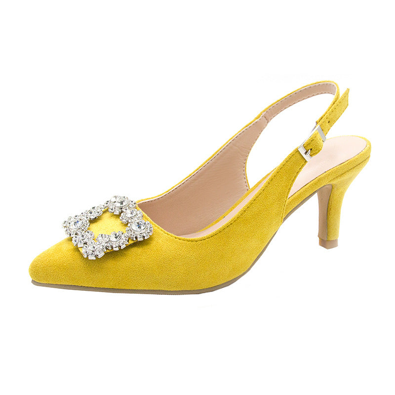 Korean version of mid-heel Baotou sandals female backspace shallow mouth high heels stiletto pointed toe 2021 summer new fashion generation