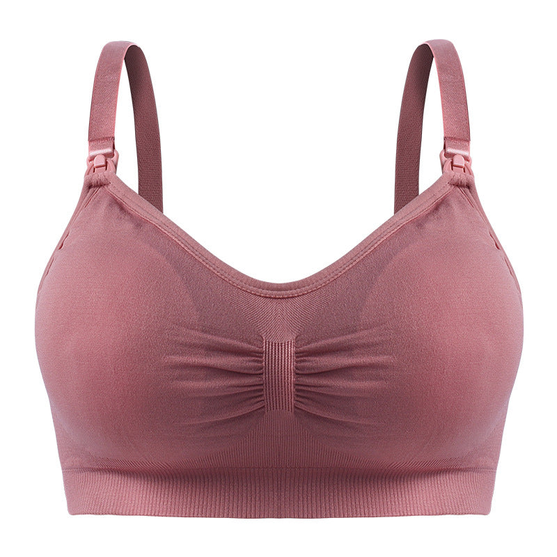 Breast pad type nursing bra with top button, no steel ring, seamless postpartum nursing bra, underwear with breast pad