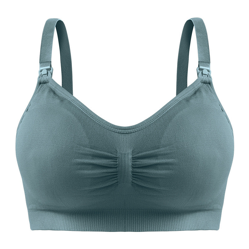 Breast pad type nursing bra with top button, no steel ring, seamless postpartum nursing bra, underwear with breast pad