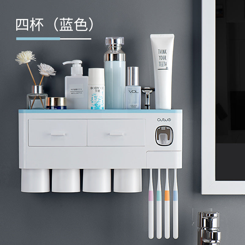 Toothbrush holder toothbrush rack squeeze toothpaste mouthwash cup punch-free wall-mounted tooth cylinder bathroom storage set