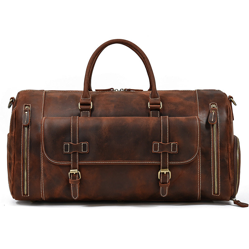 Cross-border European and American Crazy Horse Leather Travel Bag Men's Leather Handbag One Shoulder Diagonal Strap Strap Leather Luggage Bag