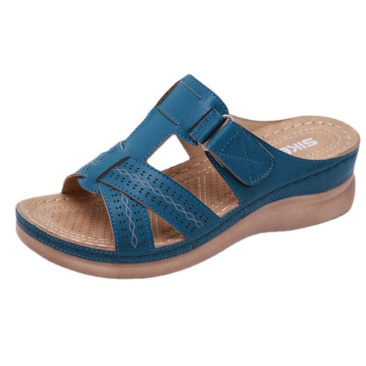 Cross-border women's shoes 2022 summer new in-line hollow fish mouth wedge with Velcro sandals and slippers women's plus size women's shoes