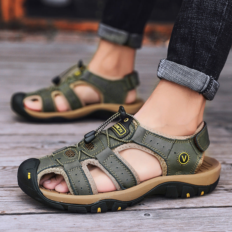 Sandals men's trendy outdoor sports leather toe cap casual shoes large size 2021 new summer breathable men's beach shoes