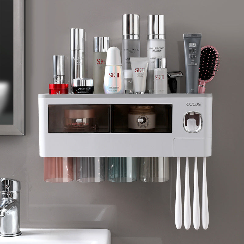 Toothbrush holder toothbrush rack squeeze toothpaste mouthwash cup punch-free wall-mounted tooth cylinder bathroom storage set