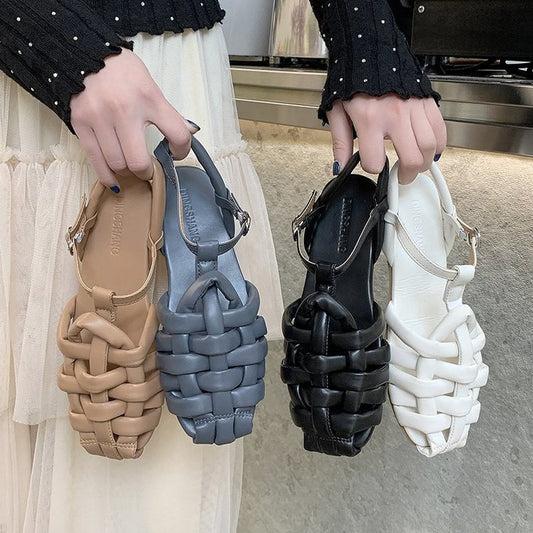 Sandals 2021 new female flat woven shoes Baotou sandals Roman fairy style fashion sandals summer