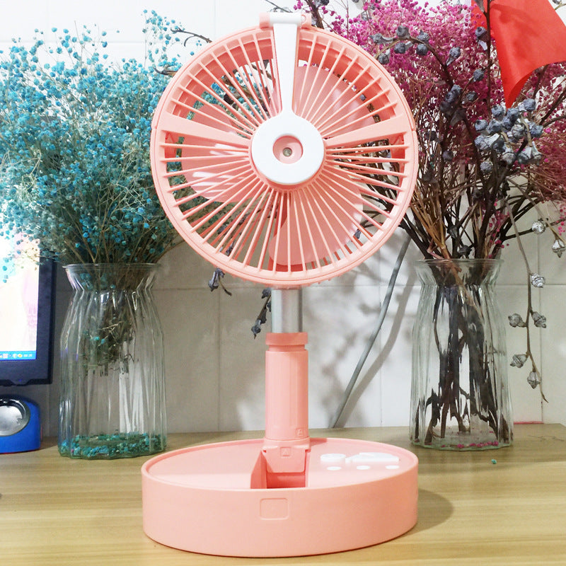 Shaking head telescopic folding fan USB student dormitory desktop LED humidification spray rehydration wireless portable remote control