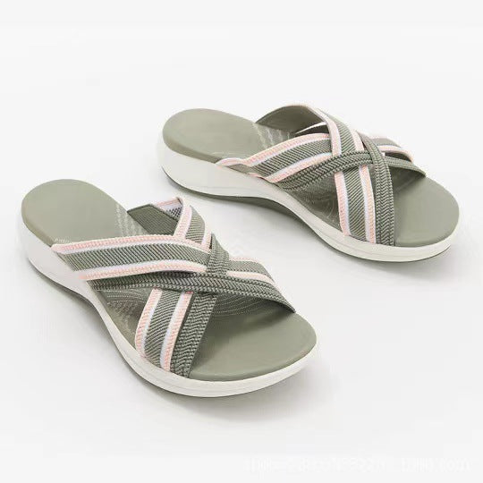 Large size foreign trade 2021 summer new flat bottom slope with fish mouth flying cross sandals female wish Amazon cross-border