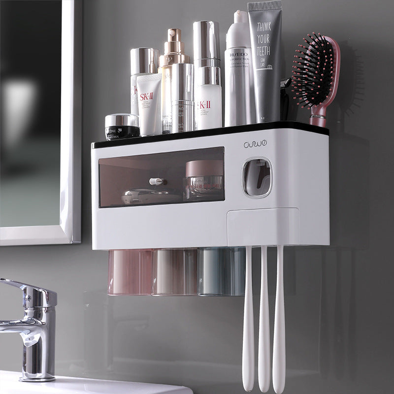 Toothbrush holder toothbrush rack squeeze toothpaste mouthwash cup punch-free wall-mounted tooth cylinder bathroom storage set