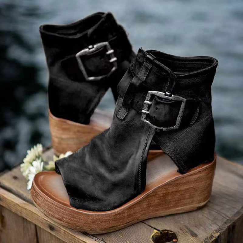 Roman shoes women's summer high-heeled fashion women's shoes 2021 new high-top wedge sandals thick-soled fish mouth sandals large size