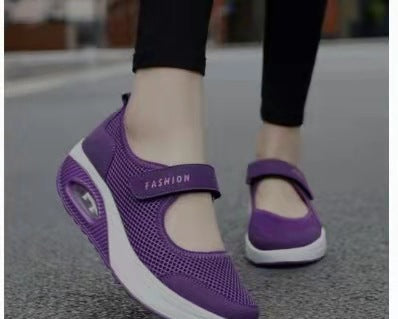 Cross-border autumn new mesh lazy rocking shoes large size casual shoes women's shoes air cushion breathable Velcro single shoes women