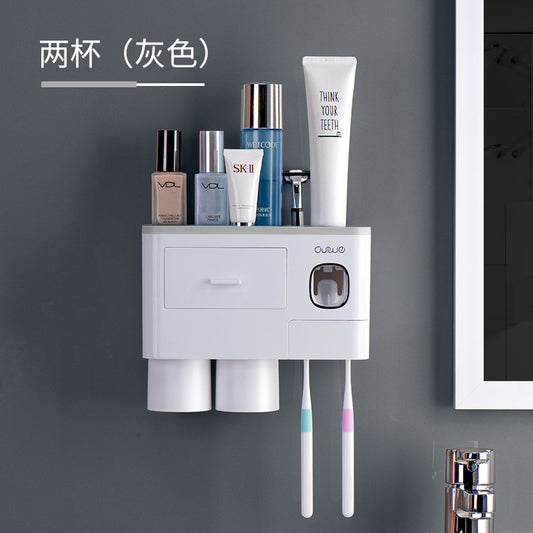 Toothbrush holder toothbrush rack squeeze toothpaste mouthwash cup punch-free wall-mounted tooth cylinder bathroom storage set
