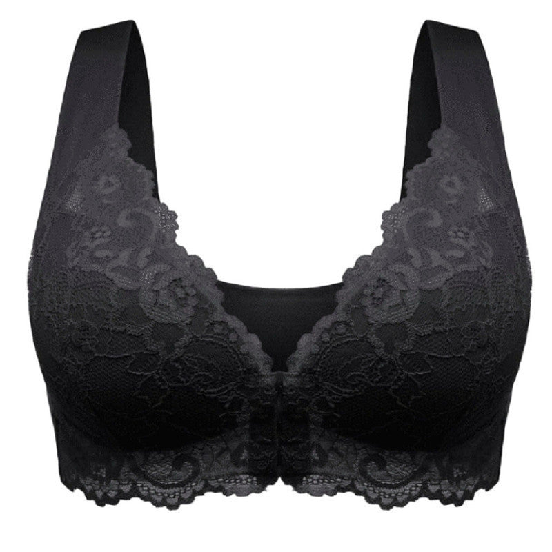 Cross-border large size front button sexy lace bra no steel ring seamless vest beautiful back adjustment ladies underwear wholesale