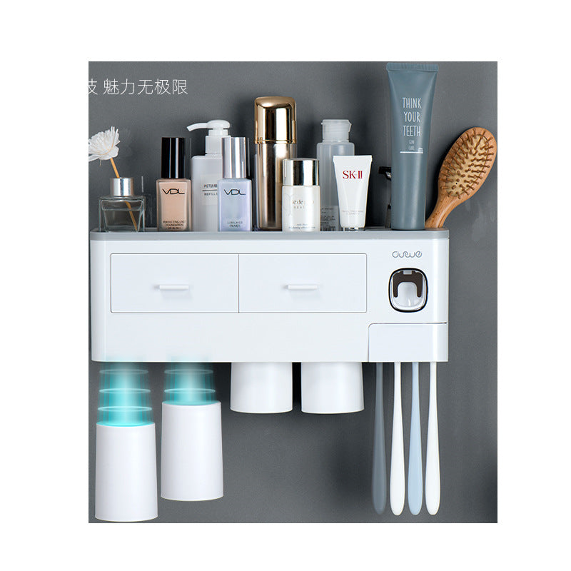 Toothbrush holder toothbrush rack squeeze toothpaste mouthwash cup punch-free wall-mounted tooth cylinder bathroom storage set