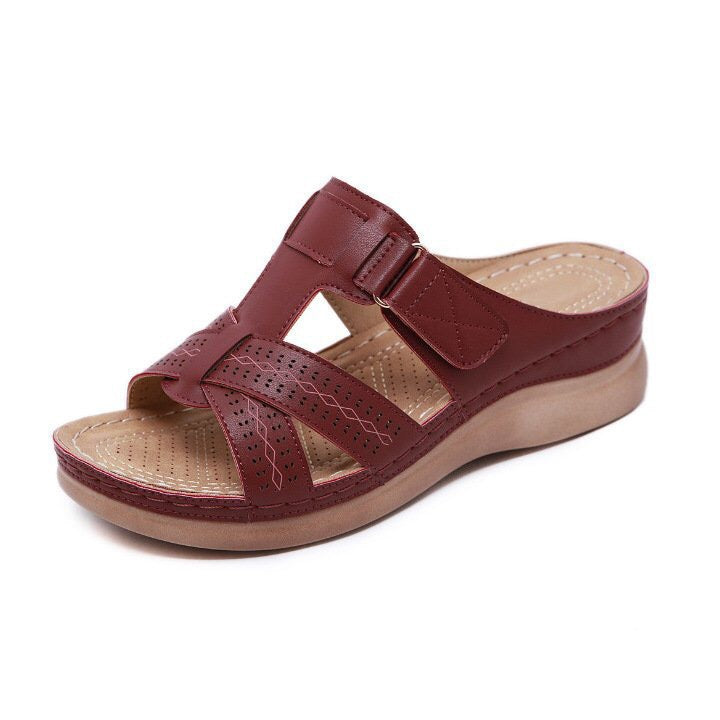 Cross-border women's shoes 2022 summer new in-line hollow fish mouth wedge with Velcro sandals and slippers women's plus size women's shoes
