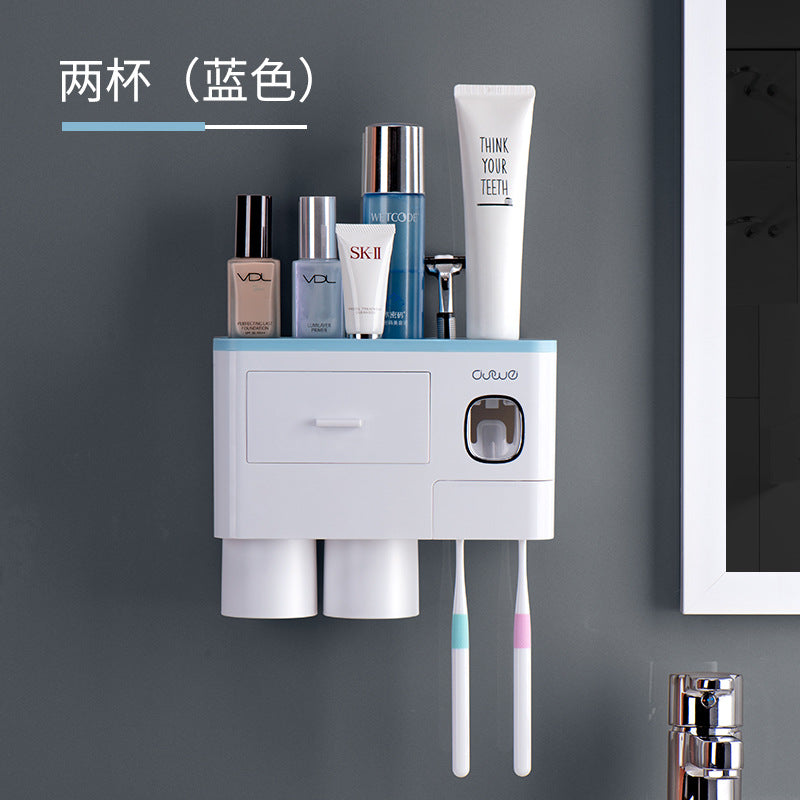 Toothbrush holder toothbrush rack squeeze toothpaste mouthwash cup punch-free wall-mounted tooth cylinder bathroom storage set