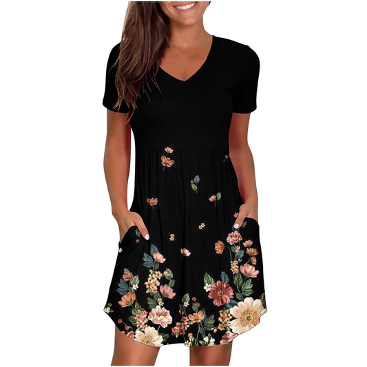 European and American women's new Wish Amazon ebay cross-border V-neck printing fashionable and novel dress spot