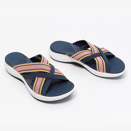 Large size foreign trade 2021 summer new flat bottom slope with fish mouth flying cross sandals female wish Amazon cross-border