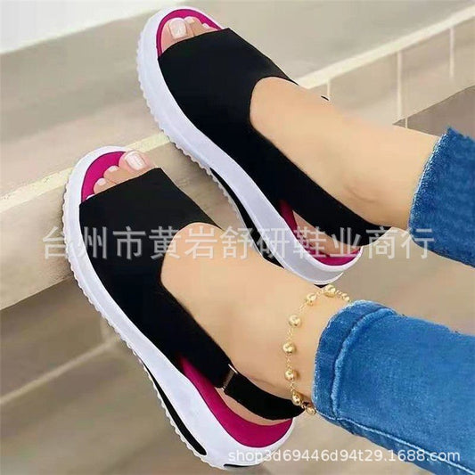 Spring cross-border foreign trade new style European and American large size 2021 fish mouth flat heel beach low cut adult pure color shallow mouth sandals
