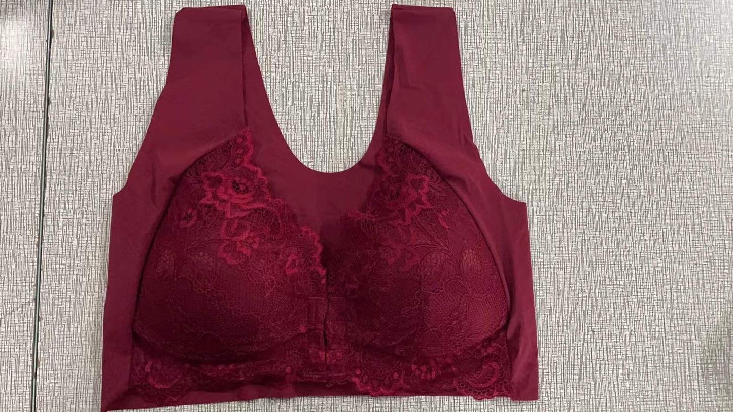 Cross-border large size front button sexy lace bra no steel ring seamless vest beautiful back adjustment ladies underwear wholesale