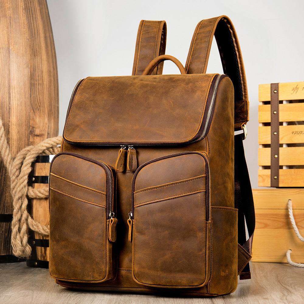 Cross-border genuine leather backpack European and American retro men's first layer cowhide Crazy Horse backpack Large capacity travel bag 8873