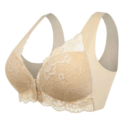 Cross-border large size front button sexy lace bra no steel ring seamless vest beautiful back adjustment ladies underwear wholesale