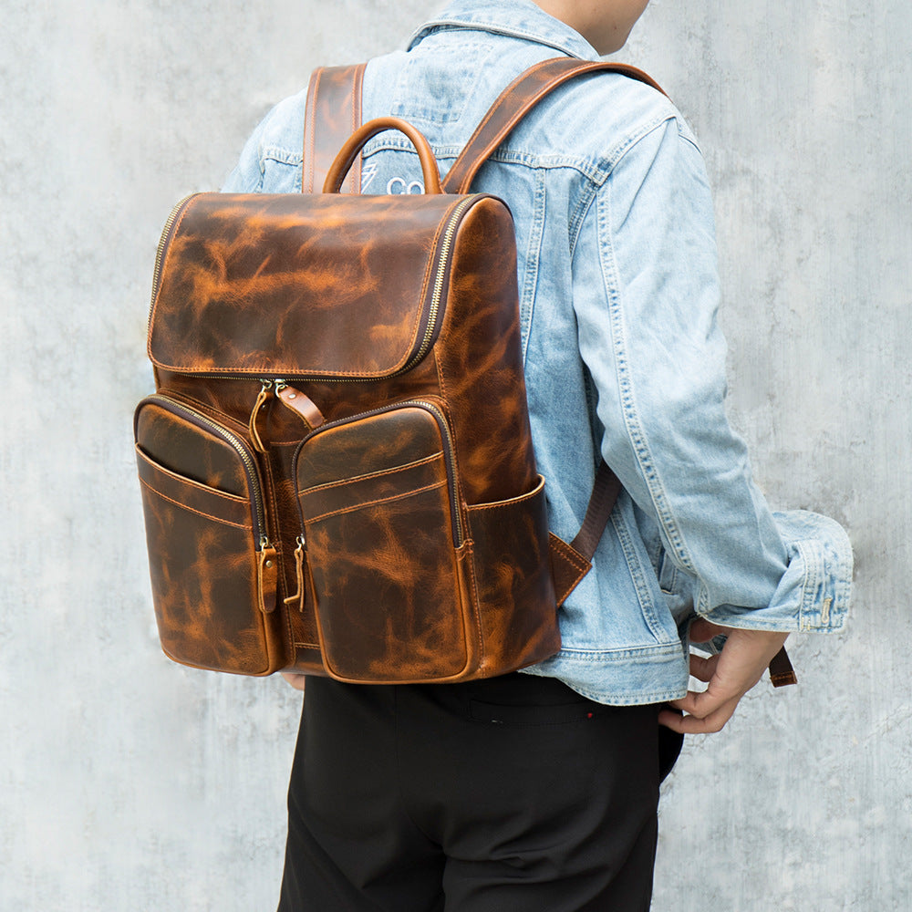 Cross-border genuine leather backpack European and American retro men's first layer cowhide Crazy Horse backpack Large capacity travel bag 8873