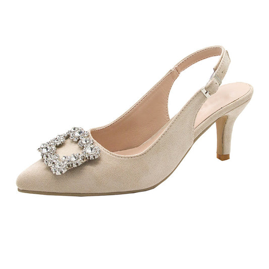 Korean version of mid-heel Baotou sandals female backspace shallow mouth high heels stiletto pointed toe 2021 summer new fashion generation