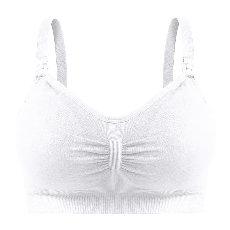 Breast pad type nursing bra with top button, no steel ring, seamless postpartum nursing bra, underwear with breast pad
