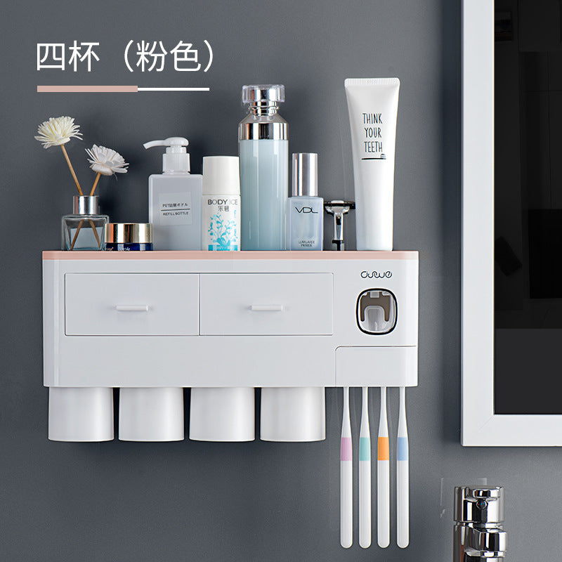 Toothbrush holder toothbrush rack squeeze toothpaste mouthwash cup punch-free wall-mounted tooth cylinder bathroom storage set