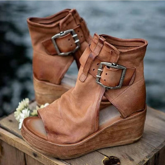 Roman shoes women's summer high-heeled fashion women's shoes 2021 new high-top wedge sandals thick-soled fish mouth sandals large size