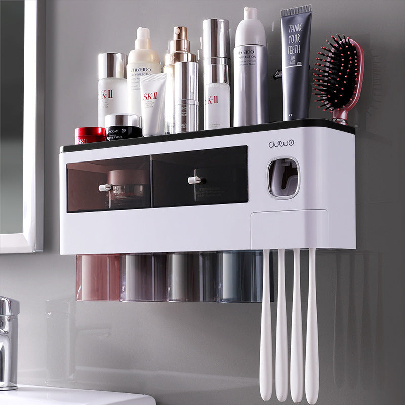 Toothbrush holder toothbrush rack squeeze toothpaste mouthwash cup punch-free wall-mounted tooth cylinder bathroom storage set