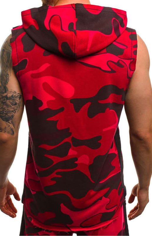 Men's Printed Sleeveless Hooded Tank Top