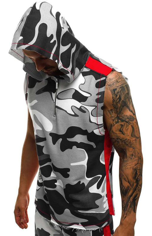 Men's Printed Sleeveless Hooded Tank Top