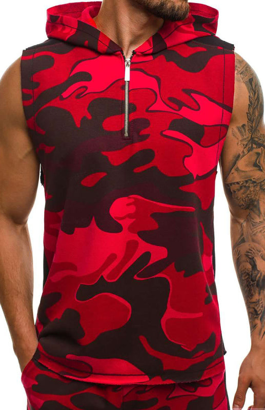 Men's Printed Sleeveless Hooded Tank Top