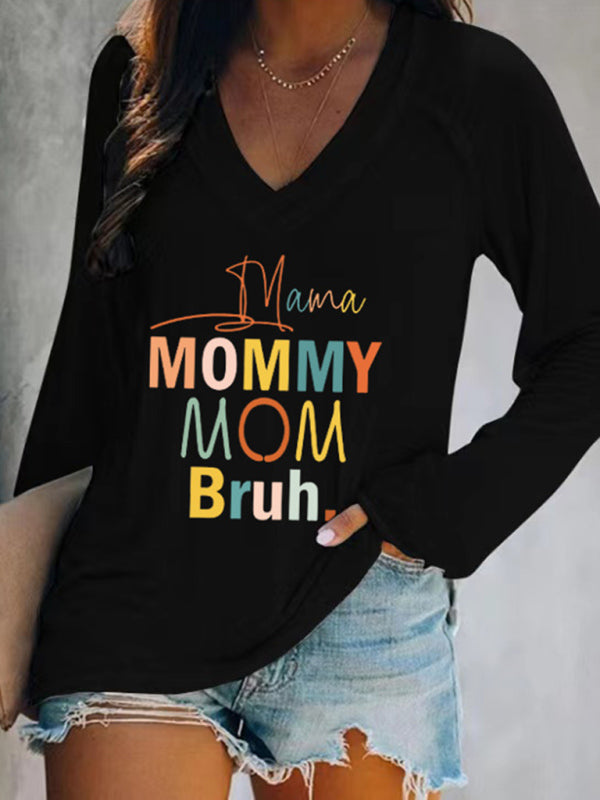 Women's V-neck Long Sleeve Graphic Print T-shirt
