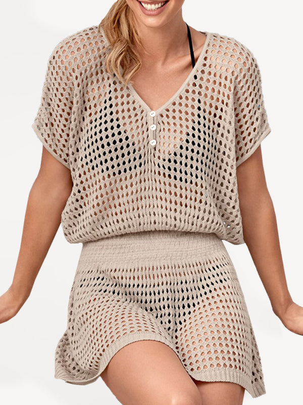 Women's Solid Color Open Knit Cover Up Dress