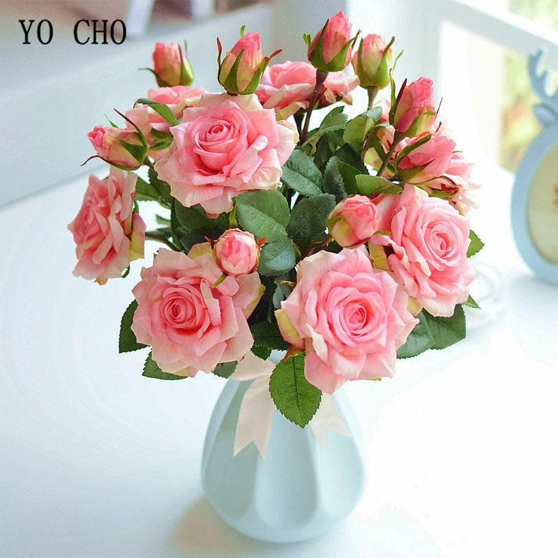 Bride Wedding Bouquet Real Touch Rose Flower Artificial Silk Rose Marriage Home Wedding Party Flower Decor