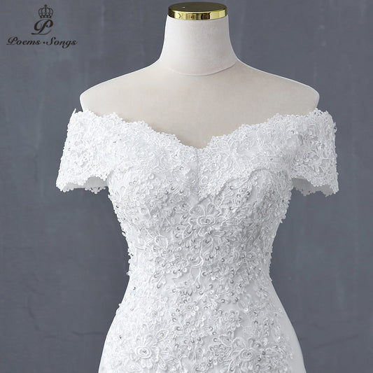 Sweetheart Boat neck style mermaid wedding dress wedding gowns marriage bride dress vestidos de novia robe de mariee white dress