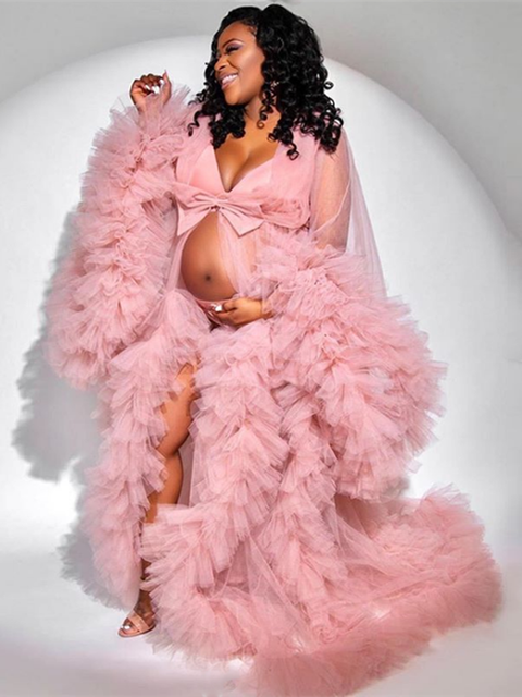 Unique Prom Dresses Custom Made Tulle Maternity Robes Women Photoshoot Evening Gowns Fluffy Tiered Tulle Robe Formal Party Dress